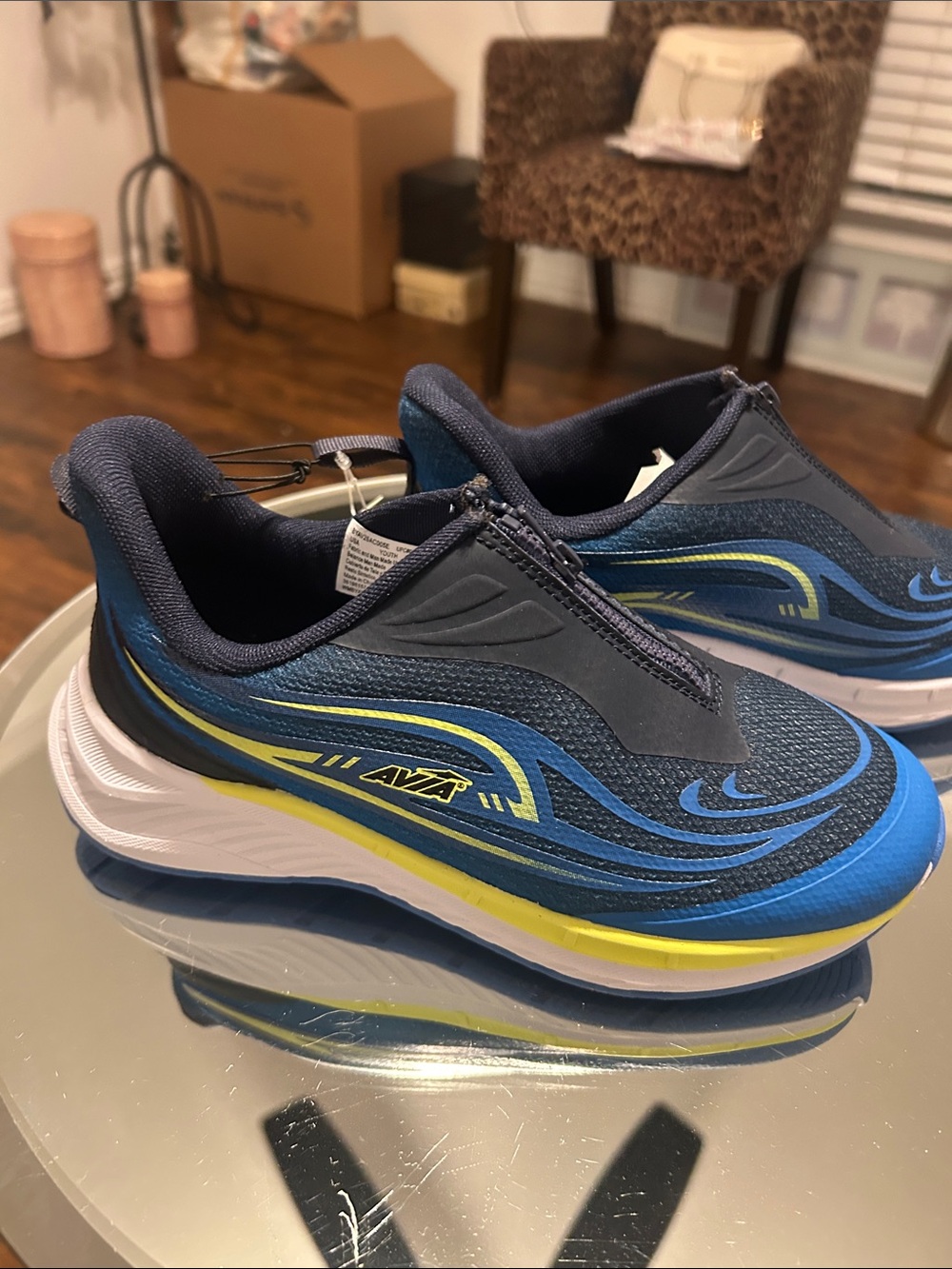Children's Navy Blue Athletic Slip-On Sneakers with Yellow Accents